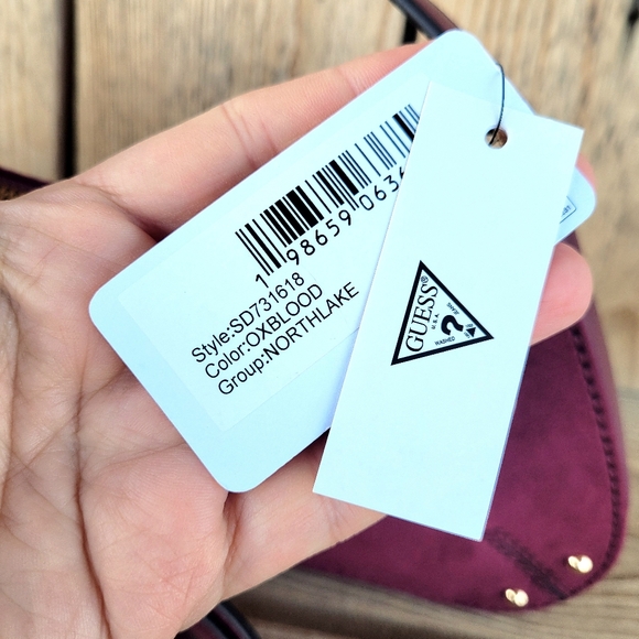 GUESS Suede Northlake Small Oxblood Tote With Crossbody Strap Handbag - Picture 8 of 8